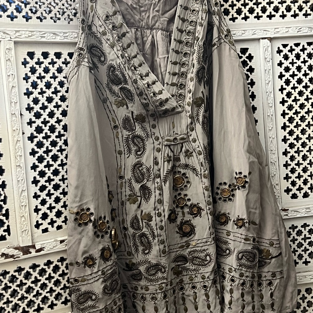 Free People Taupe Embroidered tunic can be a mini dress